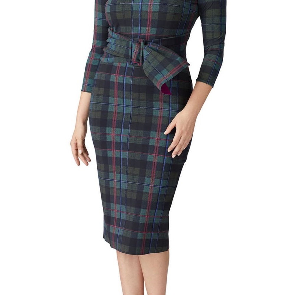 Chiara Boni La Petite Robe Plaid Belted Midi Dress